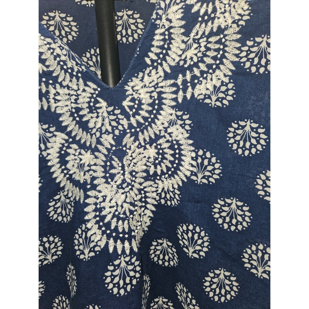 Talbots Tunic Blouse Women 3XP Blue Embroidered Cotton Boho Coastal Grandma Airy - Picture 5 of 9